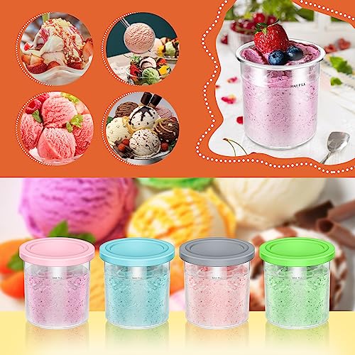 Ruizhihu Creami Pint Containers for Ninja Creami Pints And Lids - 4 Pack Compatible With Nc301 Nc300 Nc299amz Series Ice Cream Maker Airtight And Dishwasher Safe Pint Containers