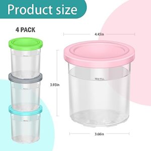 Ruizhihu Creami Pint Containers for Ninja Creami Pints And Lids - 4 Pack Compatible With Nc301 Nc300 Nc299amz Series Ice Cream Maker Airtight And Dishwasher Safe Pint Containers