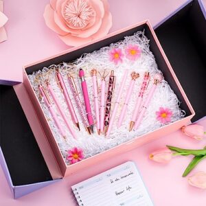 BESARME 12 Pcs Pink Ballpoint Pens Set, Pink Gifts for Women Crystal Diamond Pens Retractable Glitter Fancy Pens for Journaling Offices Schools Wedding Home Stationery Supplies Mother's Day Gift