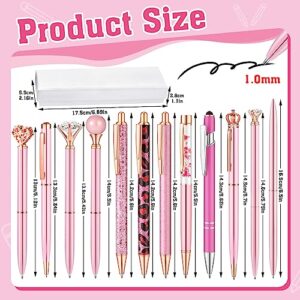 BESARME 12 Pcs Pink Ballpoint Pens Set, Pink Gifts for Women Crystal Diamond Pens Retractable Glitter Fancy Pens for Journaling Offices Schools Wedding Home Stationery Supplies Mother's Day Gift