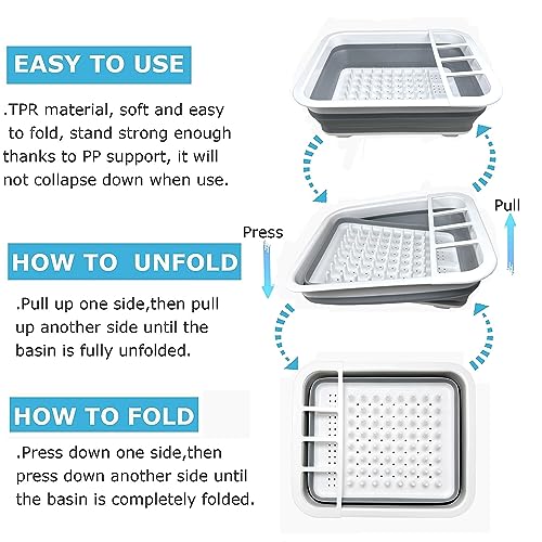 MontNorth Collapsible Dish Drying Rack with Drainboard for Drying Dishes,Foldable Design with Dinnerware Storage Tray for Kitchen Counter RV Camper Accessories