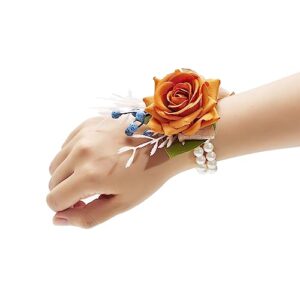 AJOYEGG Wrist Corsage Wristlet Band Bracelet: Set of 6 Corsage Flower for Women Bride Bridesmaid Wedding Prom(Burnt Orange)