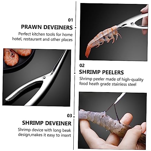 BESTonZON 2 Sets 2 Pcs Stainless Steel Shrimp Opener Household Cleaner Fish Scale Remover Kitchen Deveiner Seafood Shucker Seafood Cleaner Tool Stainess Steel Shrimp Peeler Prawn Deveiners