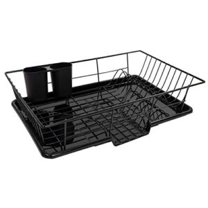 sweet home collection space-saving 3-piece dish drainer rack set: efficient kitchen organizer for quick drying and storage - includes cutlery holder and drainboard - maximize countertop space, black