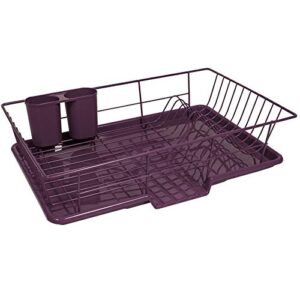 space-saving 3-piece dish drainer rack set: efficient kitchen organizer for quick drying and storage - includes cutlery holder and drainboard - maximize countertop space, eggplant purple
