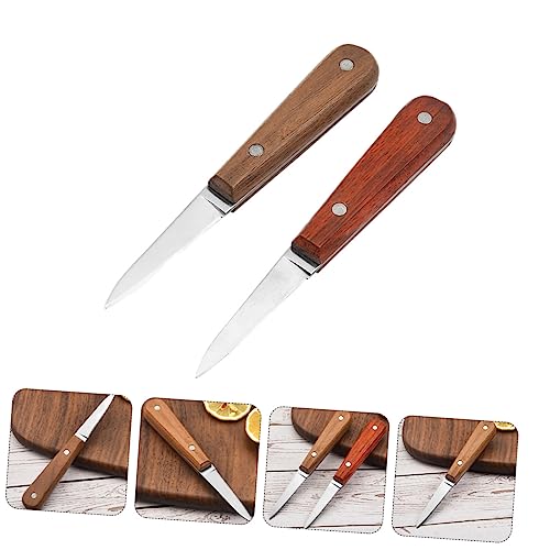 Angoily Oyster Cutter 2pcs Stainless Steel Oyster Knife Seafood Cutting Tool Scallop Stainless Steel, Wood Scallop Kitchen Supplies