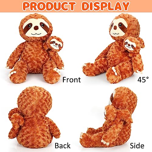 Reinbow 22Inch Sloth Stuffed Animal with Baby Sloth, 2 in 1 Giant Mom Sloth Plush Toys Fluffy Pillow for Kids Adults, Hug Plushies Gift for Birthday, Christmas, Room Decoration