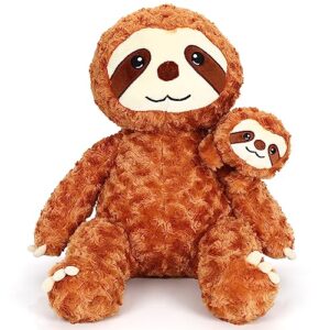 reinbow 22inch sloth stuffed animal with baby sloth, 2 in 1 giant mom sloth plush toys fluffy pillow for kids adults, hug plushies gift for birthday, christmas, room decoration