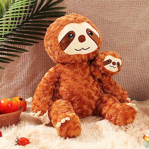 Reinbow 22Inch Sloth Stuffed Animal with Baby Sloth, 2 in 1 Giant Mom Sloth Plush Toys Fluffy Pillow for Kids Adults, Hug Plushies Gift for Birthday, Christmas, Room Decoration