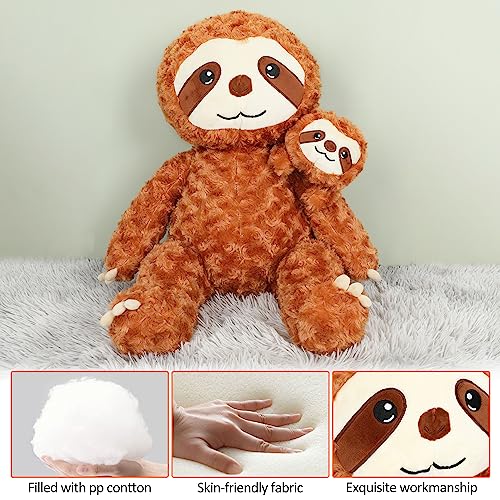 Reinbow 22Inch Sloth Stuffed Animal with Baby Sloth, 2 in 1 Giant Mom Sloth Plush Toys Fluffy Pillow for Kids Adults, Hug Plushies Gift for Birthday, Christmas, Room Decoration