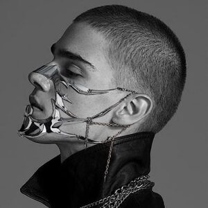Sirytova Cyber Punk Half Face Mask For Women Men Luxury Irregular Jewelry Futuristic Face Chain Cyborg Earring Silver Accessories(Silver-2)