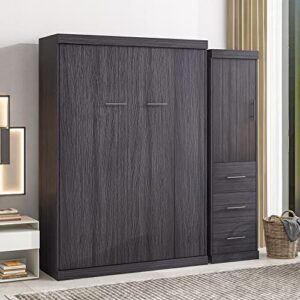 Tdewlye Wooden Full Size Murphy Bed with Wardrobe and 3 Drawers,Storage Bed can be Folded into a Cabinet,for Small Spaces Apartments Studio Guest Room Use (Gray#Wardrobe)