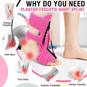 2 Pack Plantar Fasciitis Night Splint, Upgrade 3 Adjustable Straps Plantar Fasciitis Relief Night Splint for Women & Men, Relief Brace for Plantar Fasciitis Relief, Achilles Tendonitis and Foot Drop (Black/Blue/Purple/Pink)