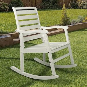 jonathan y rck101c carey modern slat-back 300-lbs support acacia wood patio outdoor rocking chair for garden, lawn, backyard, pool, deck, beach, firepit, white