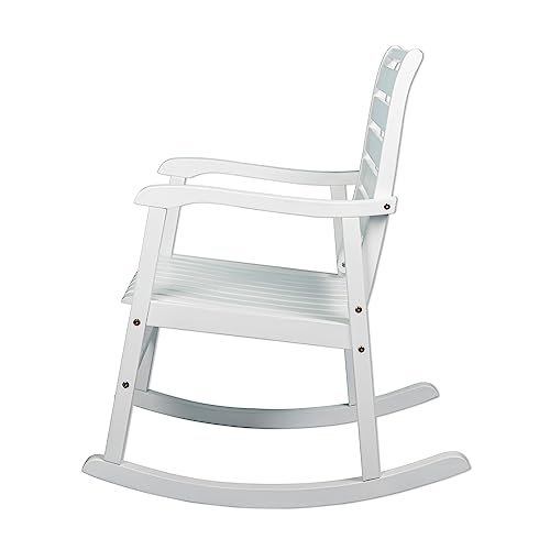 JONATHAN Y RCK101C Carey Modern Slat-Back 300-Lbs Support Acacia Wood Patio Outdoor Rocking Chair for Garden, Lawn, Backyard, Pool, Deck, Beach, Firepit, White