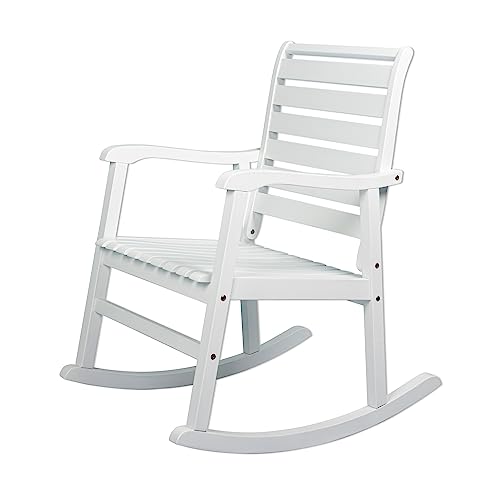 JONATHAN Y RCK101C Carey Modern Slat-Back 300-Lbs Support Acacia Wood Patio Outdoor Rocking Chair for Garden, Lawn, Backyard, Pool, Deck, Beach, Firepit, White