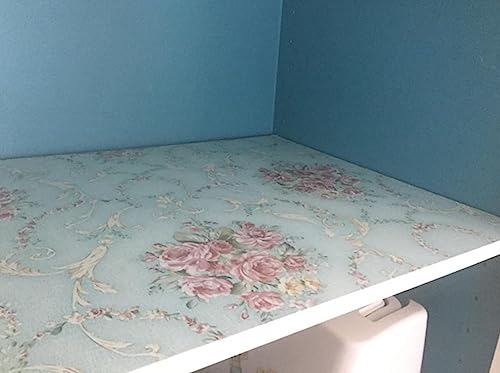 Vintage Light Green Rural Rose Adhesive Paper Shelf Liner Funitures Dresser Drawer Cabinet Decor 17.7 Inch by 96 Inch (Green, 17.7inchX196inch(16.4Ft))