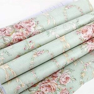 Vintage Light Green Rural Rose Adhesive Paper Shelf Liner Funitures Dresser Drawer Cabinet Decor 17.7 Inch by 96 Inch (Green, 17.7inchX196inch(16.4Ft))