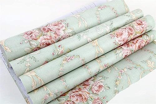 Vintage Light Green Rural Rose Adhesive Paper Shelf Liner Funitures Dresser Drawer Cabinet Decor 17.7 Inch by 96 Inch (Green, 17.7inchX196inch(16.4Ft))