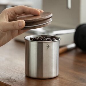 LAPLACE Stainless Steel Airtight Coffee Canister with Walnut Lid, Food Storage Container for Coofee Beans, Tea, Dry Goods, Candy 16 Oz