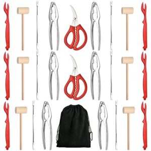 aemygo 26 pcs seafood tools set include crab crackers, seafood scissors, lobster sheller, crab hammer,and shellfish forks,nutcracker nut cracker set