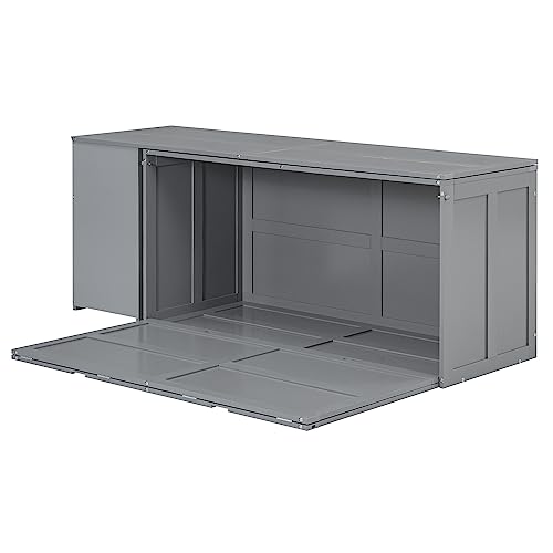 Merax Murphy Bed Queen Size, Murphy Cabinet Bed with Rotatable Desk and Shelves, Gray