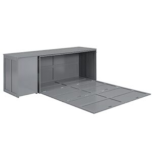 Merax Murphy Bed Queen Size, Murphy Cabinet Bed with Rotatable Desk and Shelves, Gray