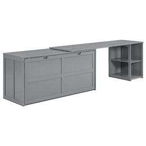 Merax Murphy Bed Queen Size, Murphy Cabinet Bed with Rotatable Desk and Shelves, Gray