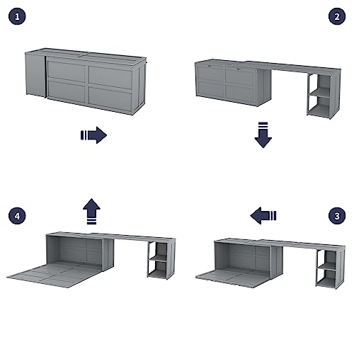 Merax Murphy Bed Queen Size, Murphy Cabinet Bed with Rotatable Desk and Shelves, Gray