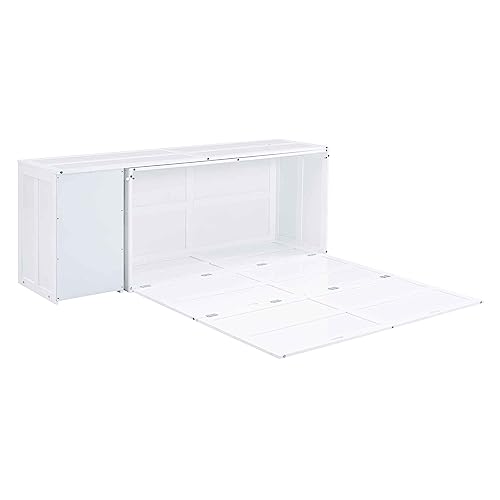 ATY Queen Size Murphy Bed with Rotable Desk, Solid Wood Bedframe w/Shelves, Can Converted into Cabinet, Save Space Design, for Kids, Students, Adults, Box Spring Not Required, White