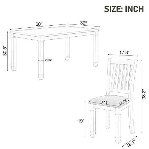 GLORHOME 6 7-Piece Dining Table Set with Upholstered Chairs-Shaped Legs for Kitchen Family-Modern and Stylish Design, Gray+White