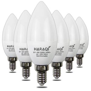 haraqi 6 pack 6w 120v e12 base b11 led filament candle light bulb, 5000k daylight white light, 60w equivalent decorative chandelier bulbs for ceiling fan lights, pendants, fireplace