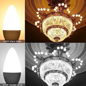 haraqi 6 Pack 6W 120V E12 Base B11 LED Filament Candle Light Bulb, 5000K Daylight White Light, 60W Equivalent Decorative Chandelier Bulbs for Ceiling Fan Lights, Pendants, Fireplace