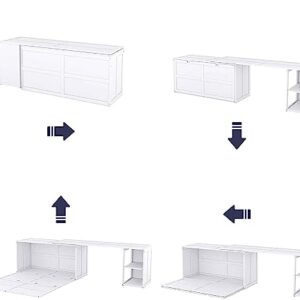 DNYN Queen Size Murphy Bed with Storage Shelves & Rotable Desk & Cabinet Design,Solid Wood Bedframe,Space Saving & No Box Spring Need,Perfect for Livingroom,Guestroom,Bedroom, White