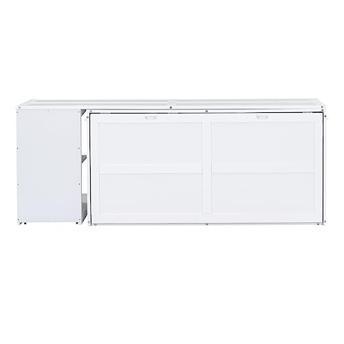 DaiNNCN Foldable Murphy Bed Queen Size with Rotating Desk and Storage Shelves,Space-Saving-White