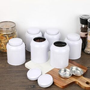 JUXYES Pack of 6 Tea Tins Canister with Airtight Double Lids, 18oz Loose Leaf Tea storage Airtight Kitchen Canisters, Round Tins Can Box for Storage Loose Tea Coffee Herbs and Spices, White