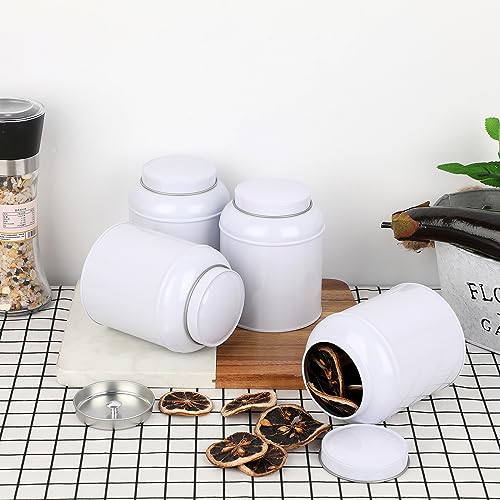JUXYES Pack of 6 Tea Tins Canister with Airtight Double Lids, 18oz Loose Leaf Tea storage Airtight Kitchen Canisters, Round Tins Can Box for Storage Loose Tea Coffee Herbs and Spices, White