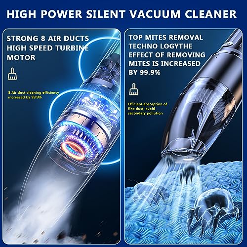 Portable Handheld Car Vacuum Cleaner 120W Power Cordless Suction Wet Dry Vacuum Cleaner for Car Detailing Travel RV Camper for Home and Car (Black)