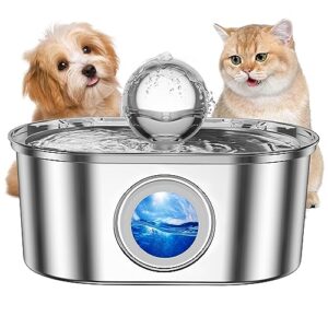 cat water fountain stainless steel, 3.2l/108oz super quiet cat fountains for drinking cat fountain water bowl with water level window and led light automatic pet water fountain for cats dogs