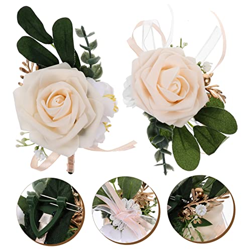 ARTIBETTER 1 Set Wrist Flower Corsage Dress Suits for Men Prom Corsage Bracelets for Man Corsage Flower Wristlet Boutonniere for Men Wedding Roses Corsage Wristlet Band Bride Corsage Wristlet