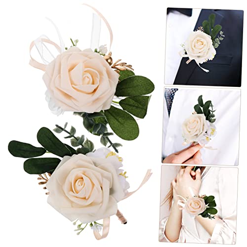 ARTIBETTER 1 Set Wrist Flower Corsage Dress Suits for Men Prom Corsage Bracelets for Man Corsage Flower Wristlet Boutonniere for Men Wedding Roses Corsage Wristlet Band Bride Corsage Wristlet