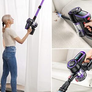 WLUPEL Cordless Vacuum Cleaner, 400W Stick Vacuum Cleaner with 30KPA Powerful Suction, Lightweight Handheld Vacuum LED Display for Carpet and Floor, Pet Hair (Hero 8-Purple)