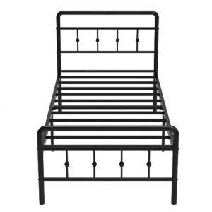 DiaOutro Classic Metal Platform Twin Bed Frames with Headboard and Footboard, 16 Inch No Box Spring Needed Heavy Duty Victorian Style Iron-Art Mattress Foundation/Under Bed Storage