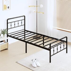 DiaOutro Classic Metal Platform Twin Bed Frames with Headboard and Footboard, 16 Inch No Box Spring Needed Heavy Duty Victorian Style Iron-Art Mattress Foundation/Under Bed Storage