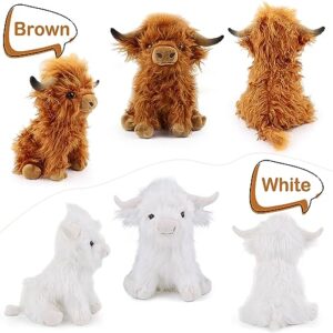 Trcock Scottish Highland Cow Plush, Cute Realistic Cow Stuffed Animals Soft Farm Plushie Toy, Highland Cow Accompany Plush Toy Birthday Gifts for Kids Adults (Brown and White)