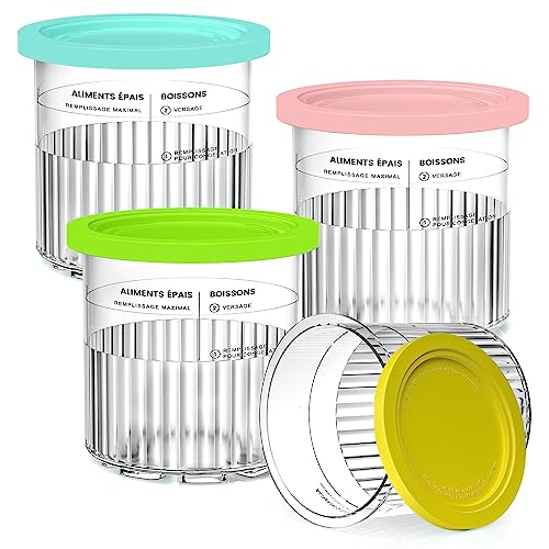 Benewid Creami Pints and Lids - 4 pack, Containers Replacement for Ninja Kitchen Ice Cream Makers NC500 NC501 Deluxe Series, Pint Ice Cream Containers, BPA-Free Dishwasher Food Storage Containers