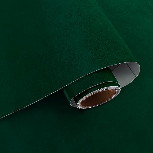 VaryPaper 15.7''x78.7'' Self Adhesive Dark Green Velvet Fabric Felt Roll Velvet Drawer Liners for Dresser Jewelry Velvet Paper Roll Flocking Liner Contact Paper for Cabinets Walls Shelves Arts Crafts