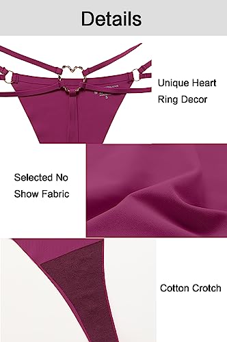 abandi 6 Pack G-String Thongs for Women,T Back Heart Ring Panty Sexy Low Rise Tangas Seamless Underwear Thong Panty, Size S