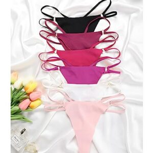 abandi 6 Pack G-String Thongs for Women,T Back Heart Ring Panty Sexy Low Rise Tangas Seamless Underwear Thong Panty, Size S