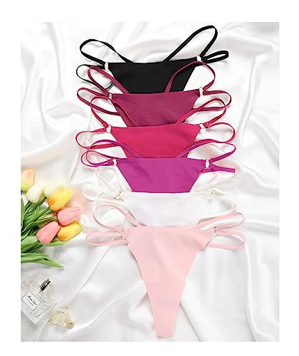 abandi 6 Pack G-String Thongs for Women,T Back Heart Ring Panty Sexy Low Rise Tangas Seamless Underwear Thong Panty, Size S